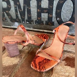 Madewell orange snakeskin design strappy block heels